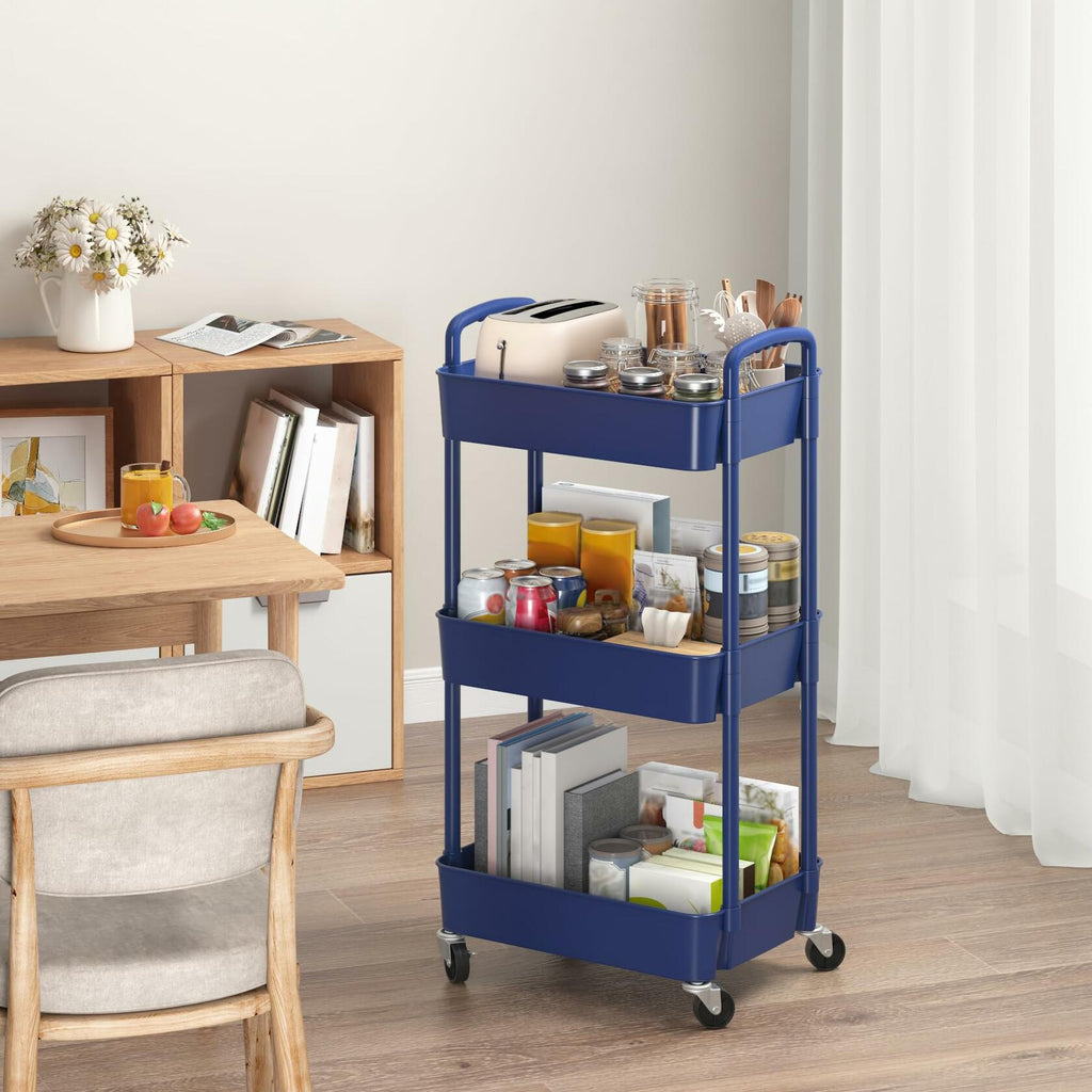 Sywhitta 3-Tier Plastic Rolling Utility Cart with Handle, Multi-Functional