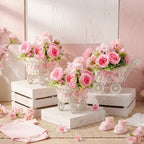 Fiwochic 3 Pack Rattan Baby Carriage Floral Arrangement with Bouquet Baby Shower