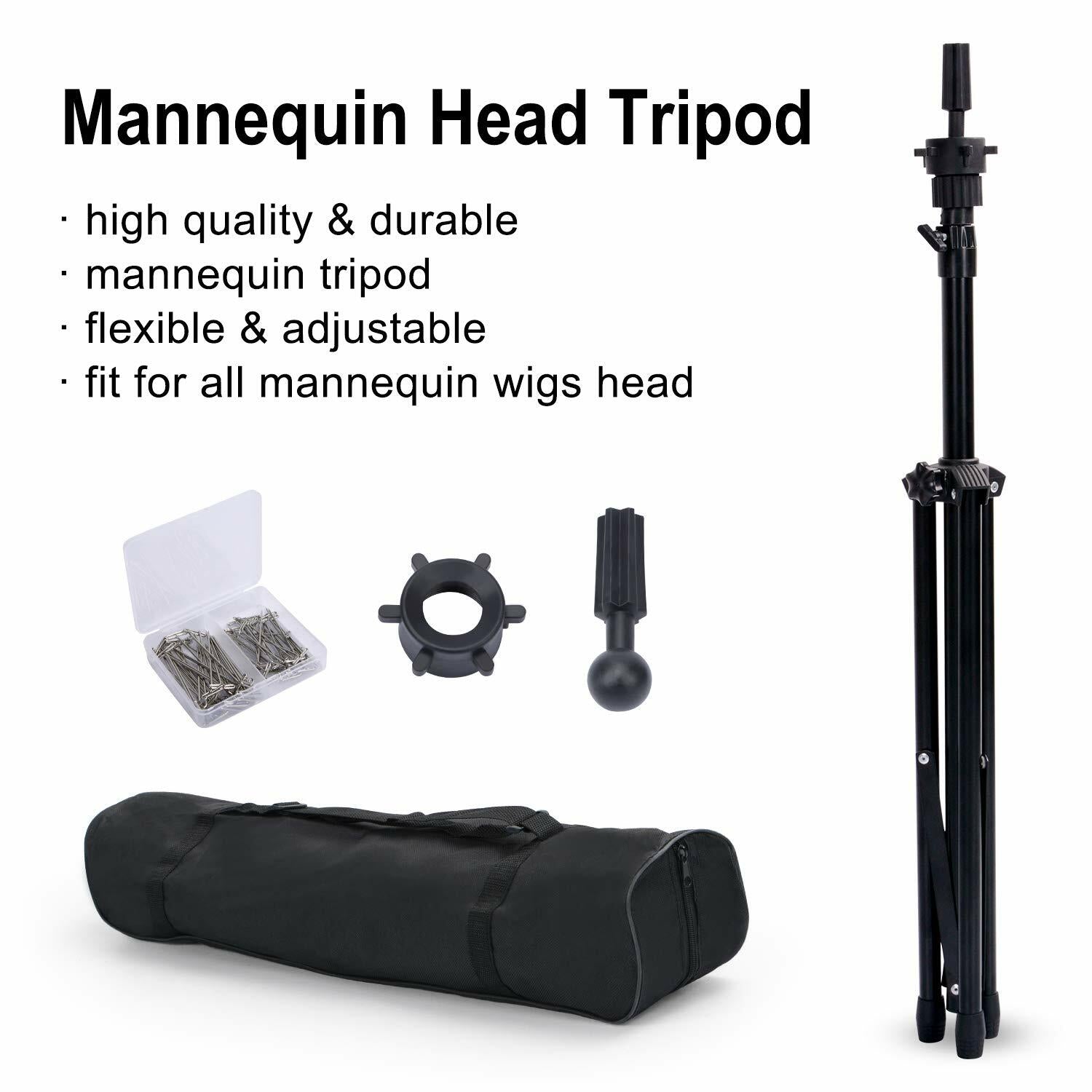 Klvied Reinforced Wig Stand Tripod Mannequin Head Stand, Adjustable Holder for
