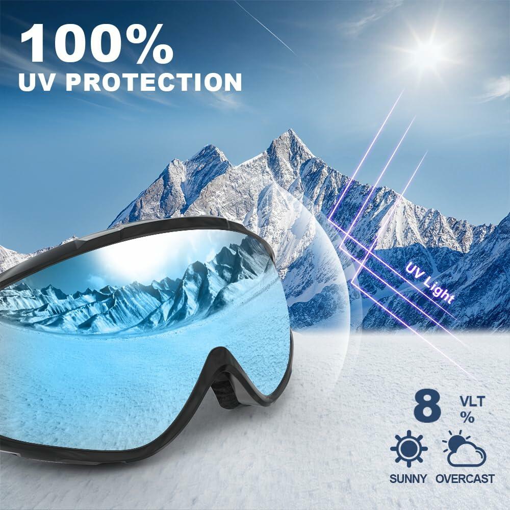 findway Ski Goggles OTG - Over Glasses Snow/Snowboard Goggles for Men, Women &