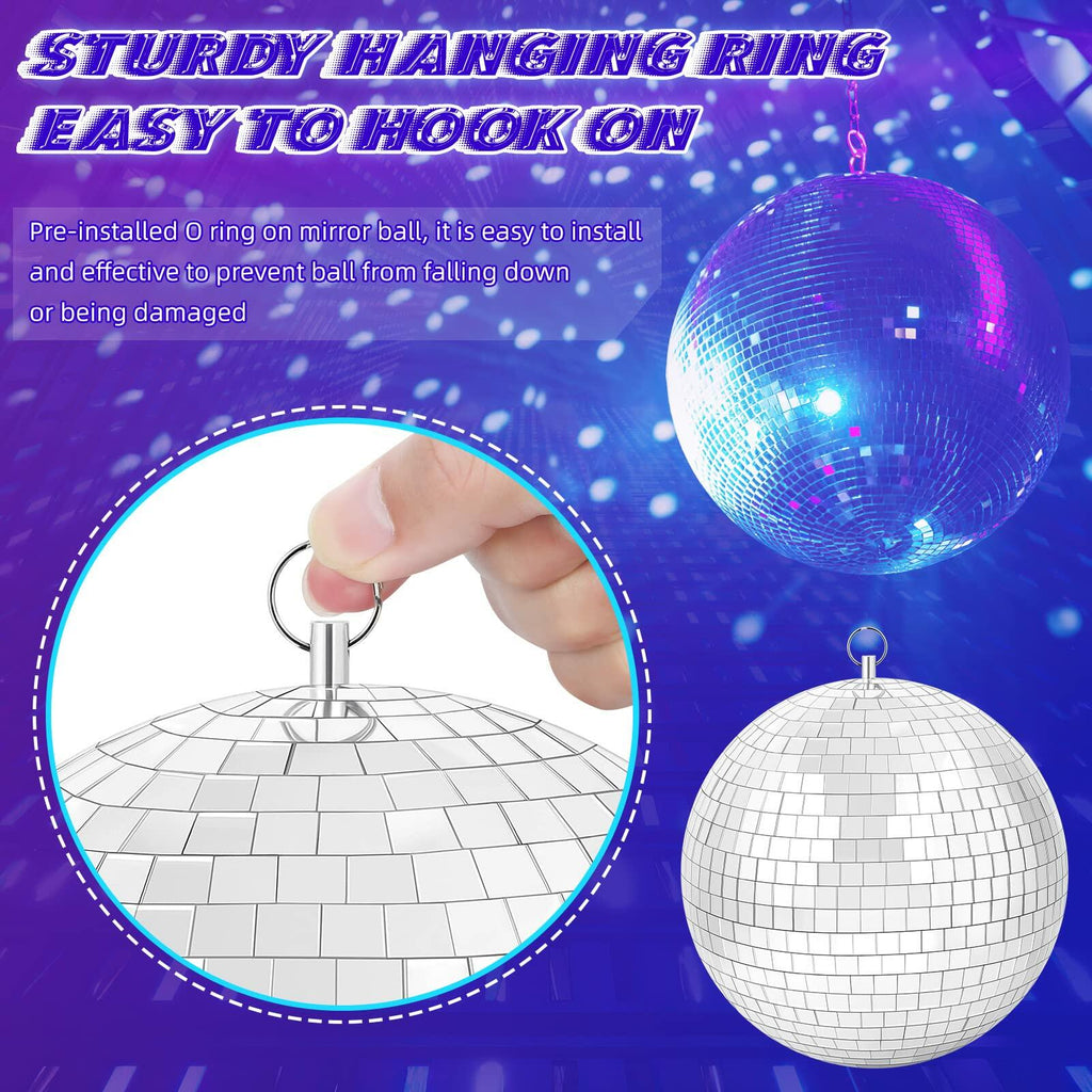 Meagoo Disco Ball with Motor and Light, 8" Hanging Mirror Ball and 6RPM