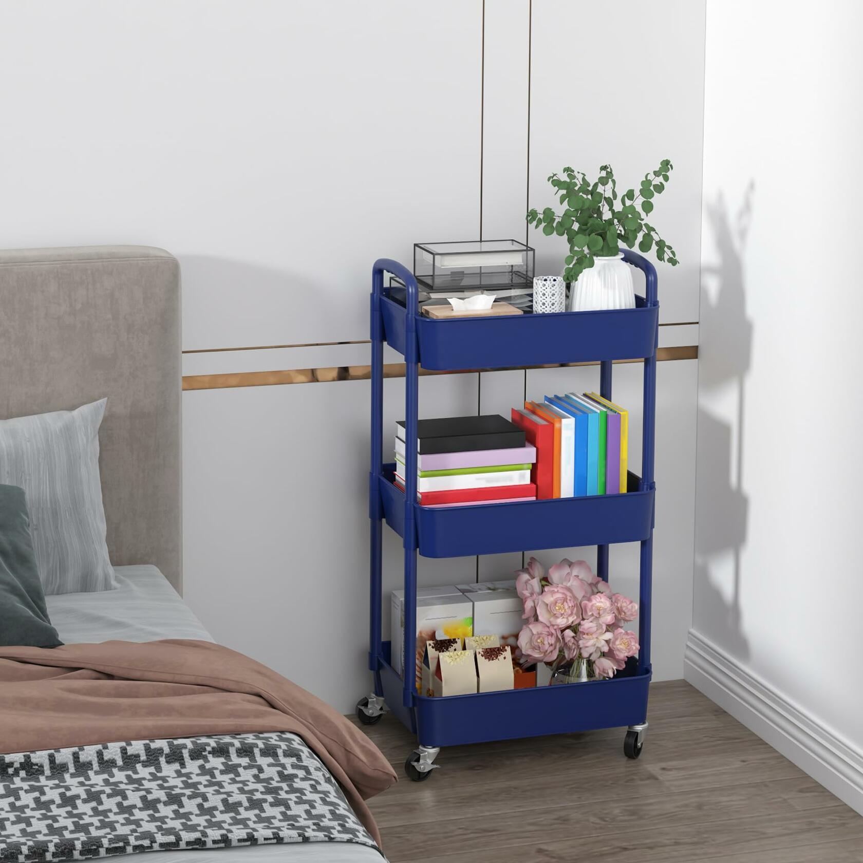 Sywhitta 3-Tier Plastic Rolling Utility Cart with Handle, Multi-Functional