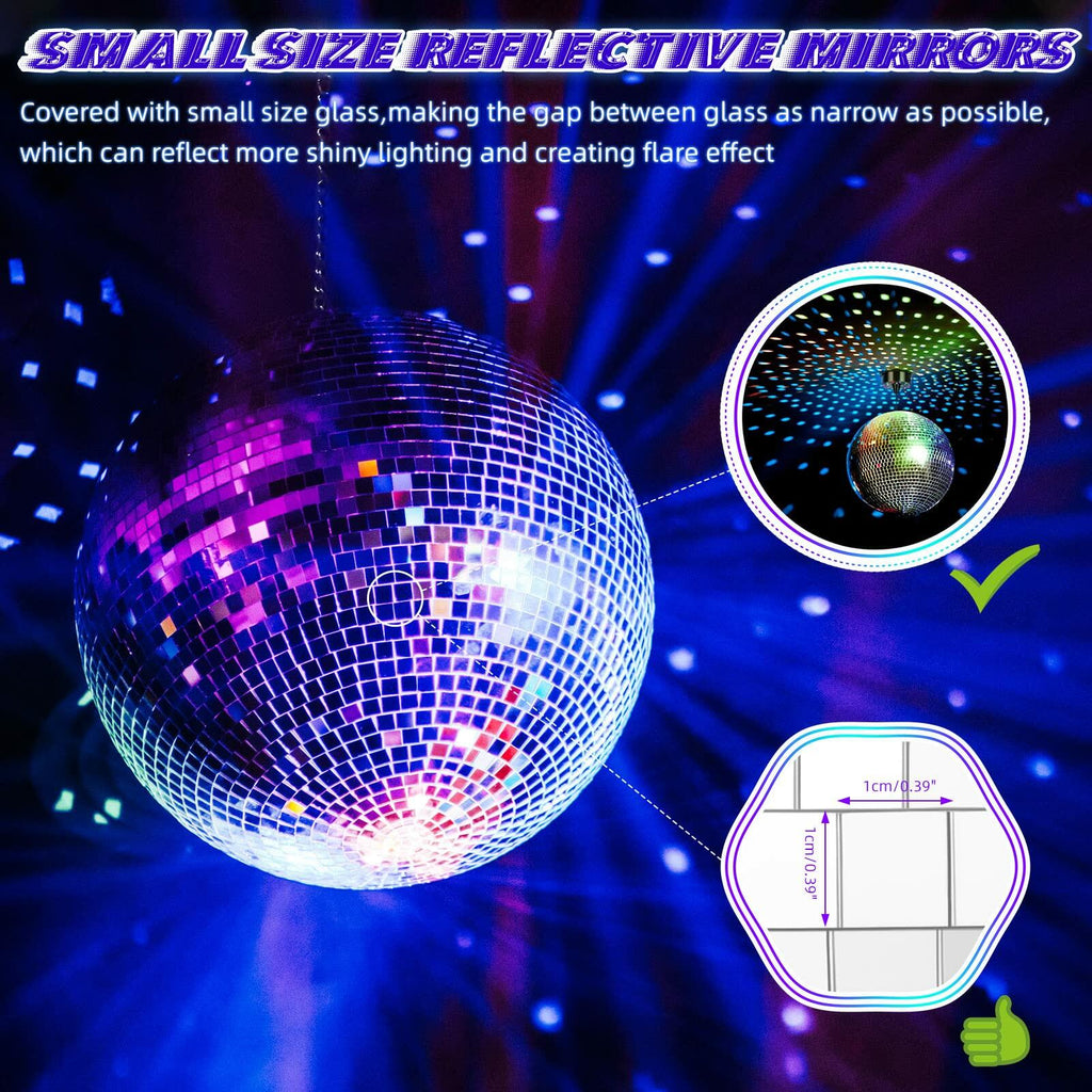 Meagoo Disco Ball with Motor and Light, 8" Hanging Mirror Ball and 6RPM