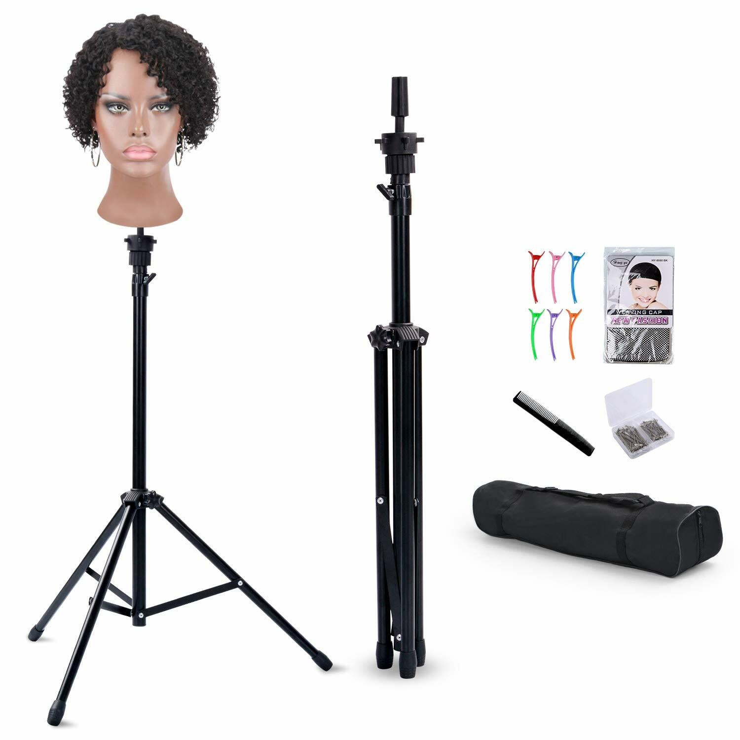 Klvied Reinforced Wig Stand Tripod Mannequin Head Stand, Adjustable Holder for