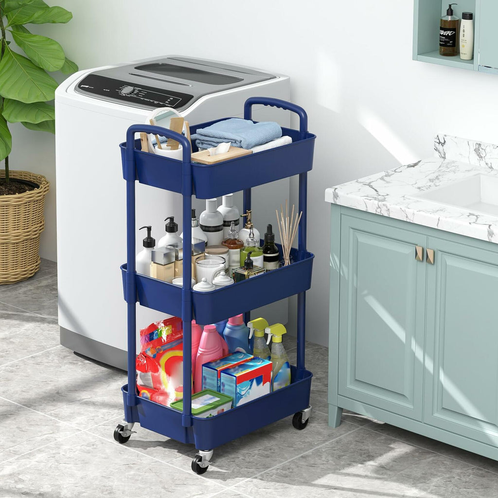 Sywhitta 3-Tier Plastic Rolling Utility Cart with Handle, Multi-Functional