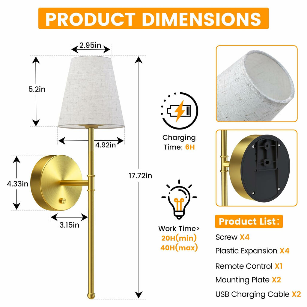 LUTEC Battery Operated Wall Sconce Set of 2,Rechargeable Wall Sconce, 12 Colors