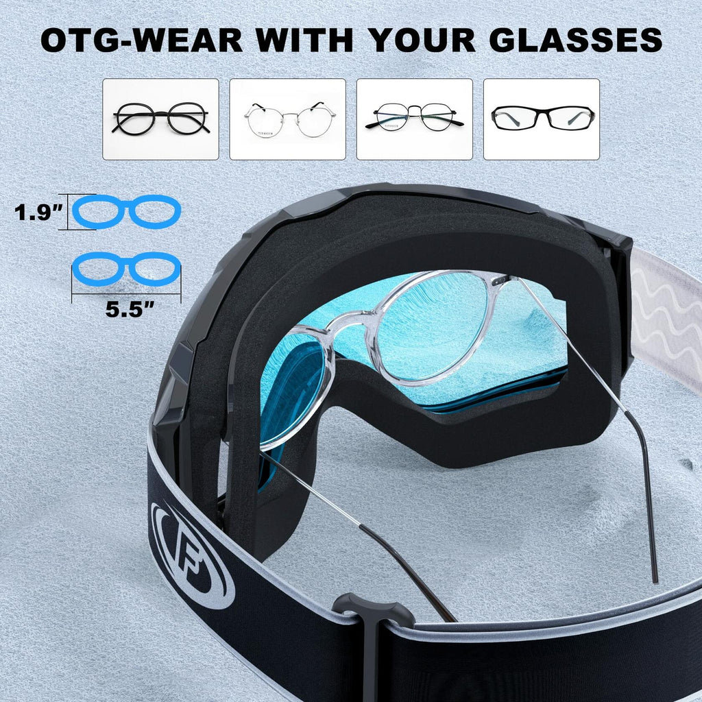 findway Ski Goggles OTG - Over Glasses Snow/Snowboard Goggles for Men, Women &