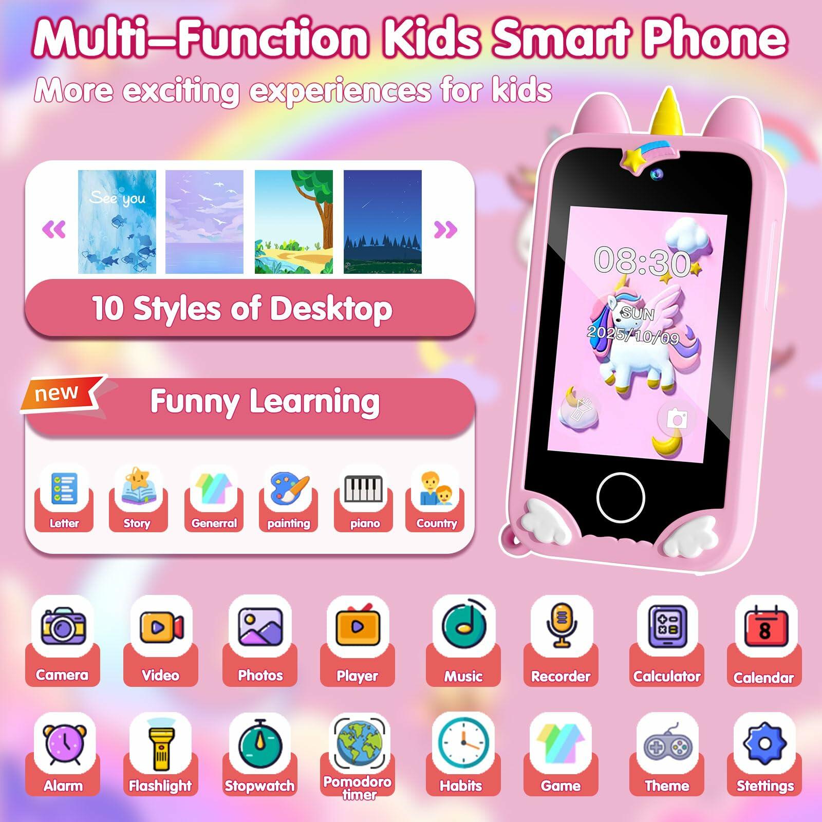 Kids Phone - Toddler Girl Toys for Age 3-10, Christmas Birthday Gifts for Girls,