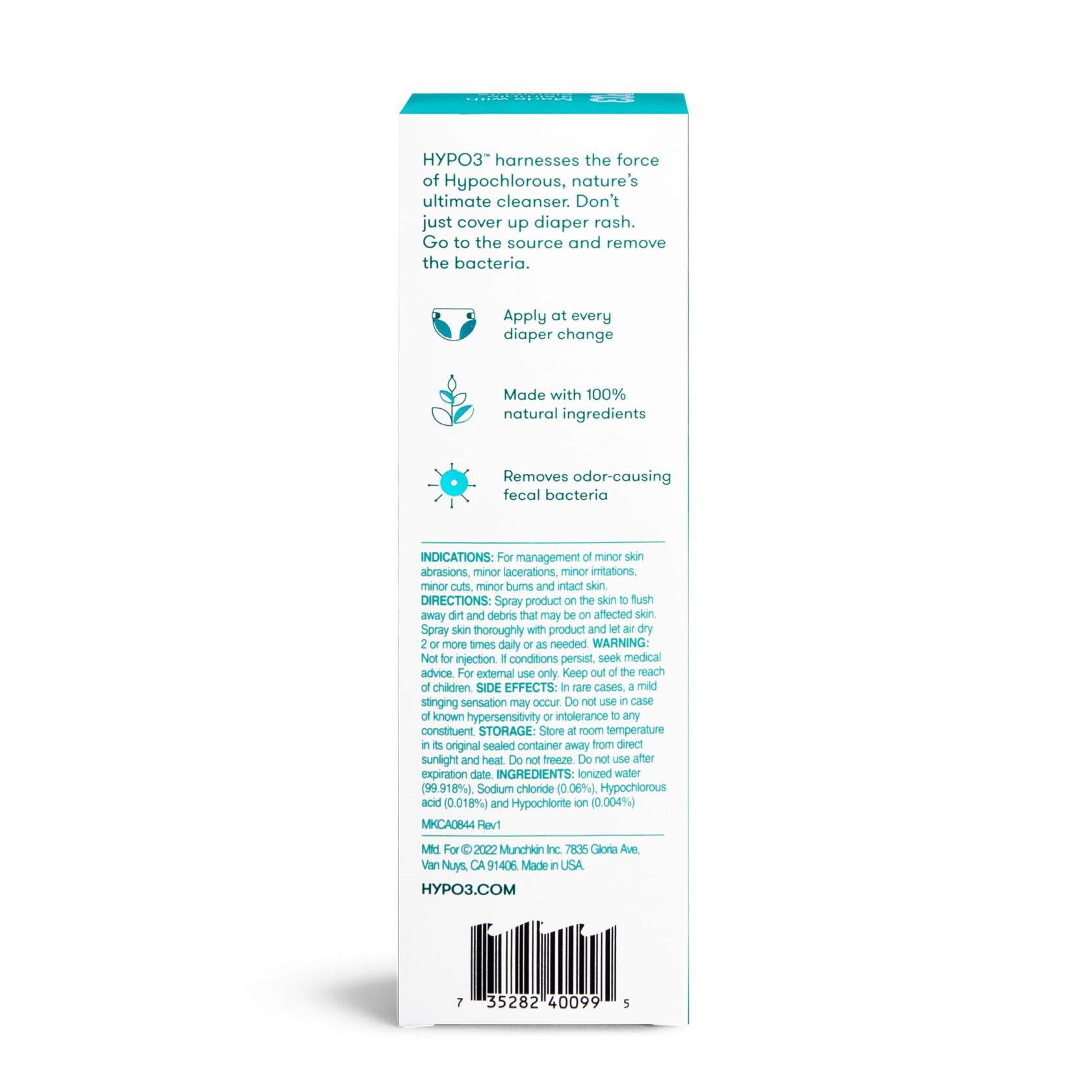 Munchkin HYP03 Diaper Rash Hypochlorous Acid Spray for Face and Body, Removes
