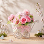 Fiwochic 3 Pack Rattan Baby Carriage Floral Arrangement with Bouquet Baby Shower