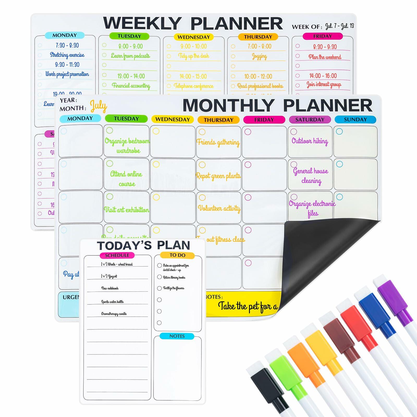 3 Pack Dry Erase Calendar for Fridge, 16.5 x 12 Monthly & Weekly & Daily Chore