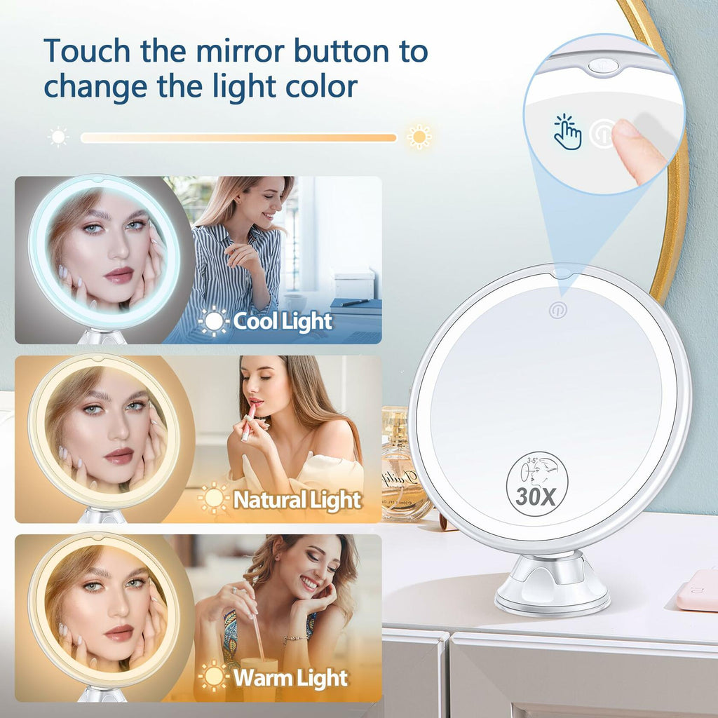 Magnifying Mirror with Light 30X, Lighted Makeup Mirror 30X for Precision