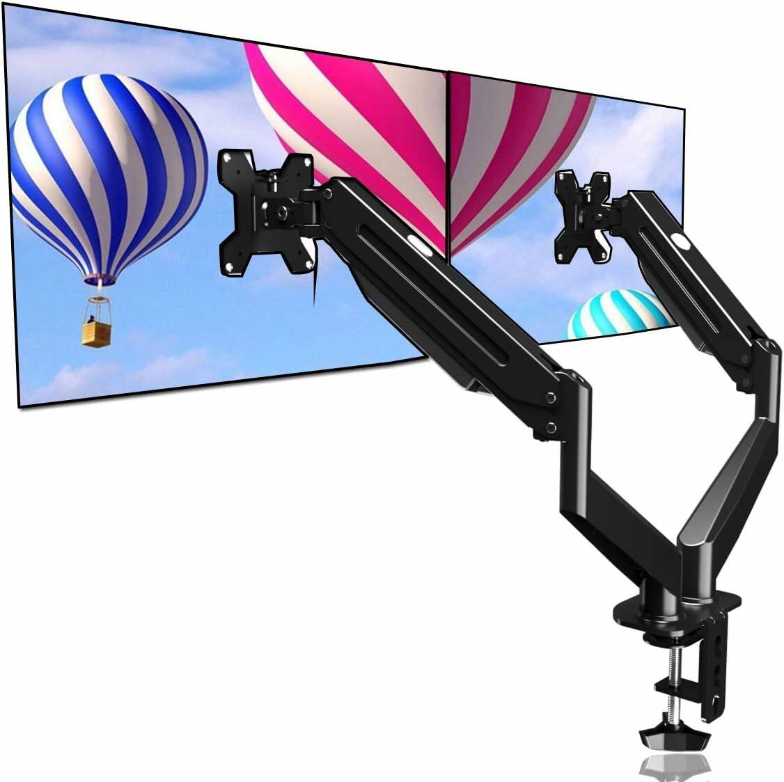 Suptek Dual Monitor Mount Stand-Height Adjustable Gas Spring Monitor Arm Desk