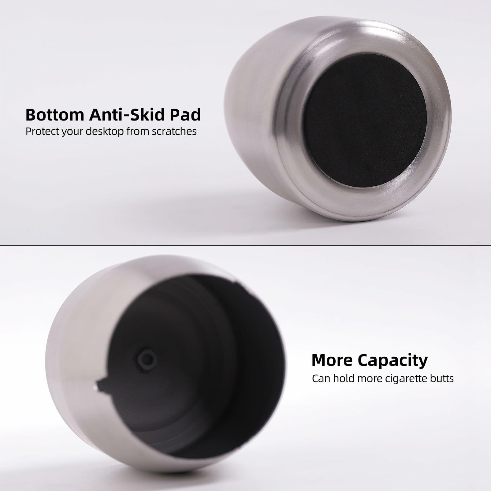 Ashtray with Lid for Cigarette, Stainless Steel Smokeless Odorless Windproof