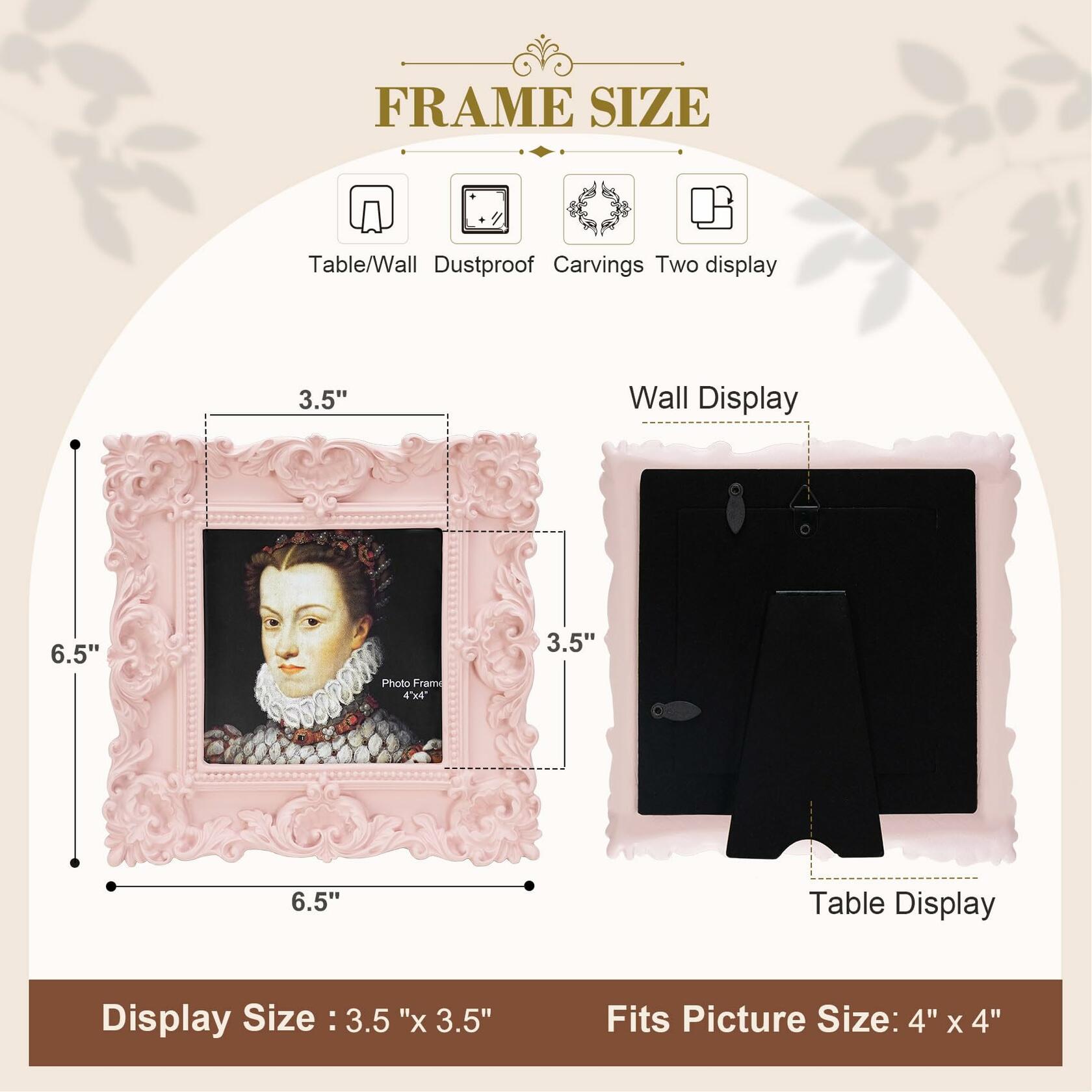 Desklens Pink Picture Frame 4X4- Decorative Photo Frames Tabletop Wall Decor for
