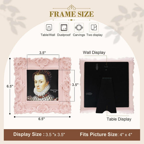 Desklens Pink Picture Frame 4X4- Decorative Photo Frames Tabletop Wall Decor for