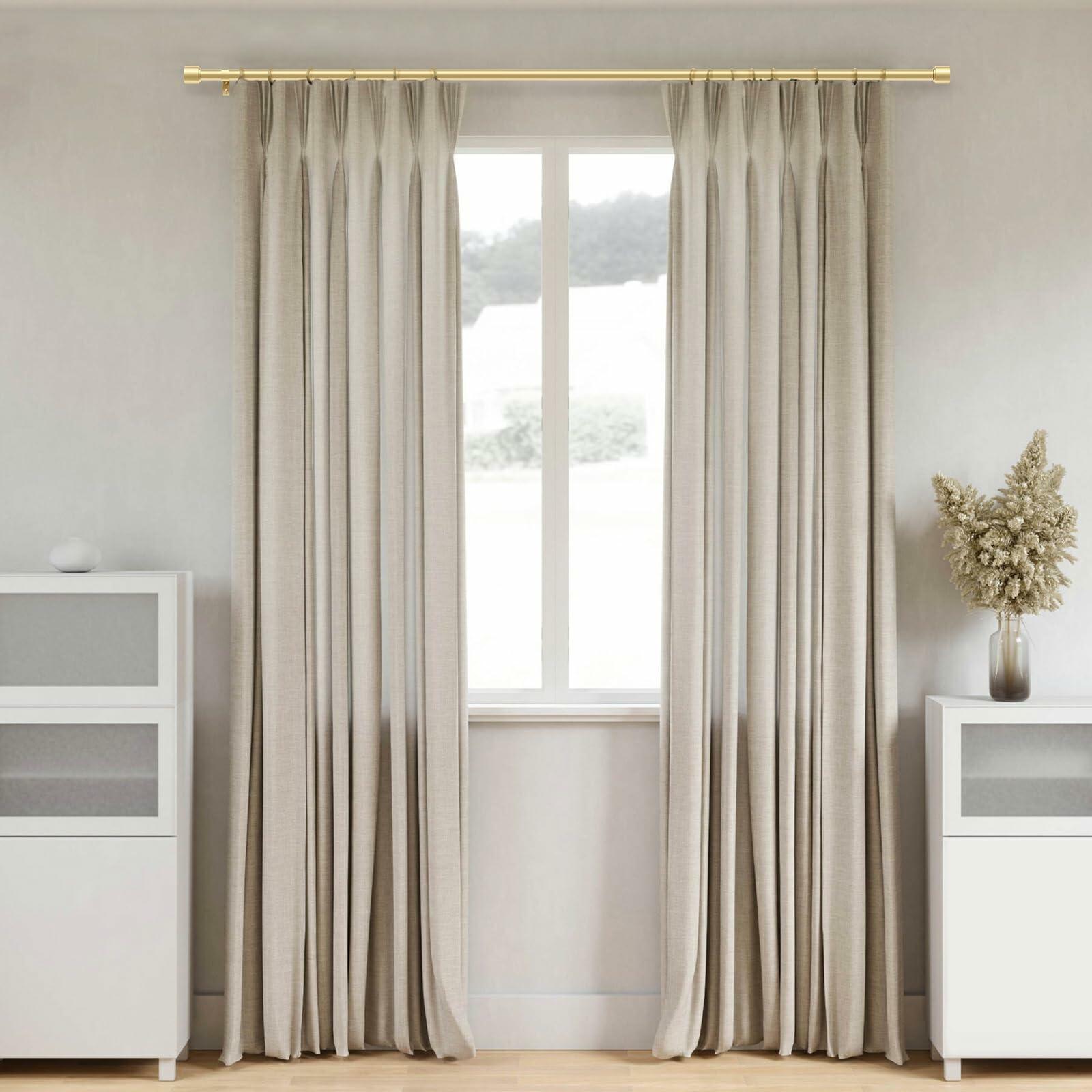 GEEBOBO Gold Curtain Rods for Windows 66 to 120 Inch, 1 Inch Adjustable Heavy