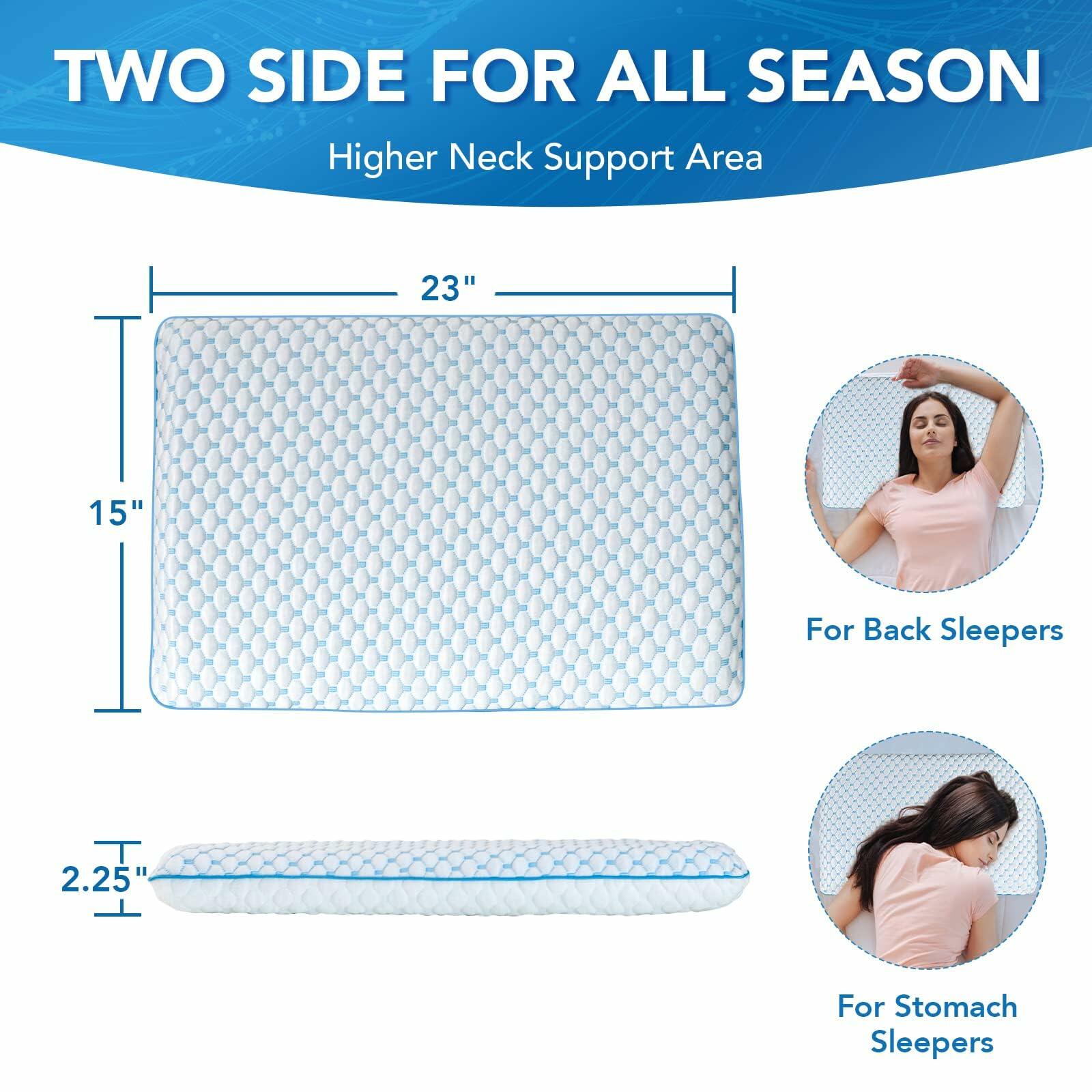Iwacool Thin Pillow for Sleeping, Cooling Gel Flat Pillow for Stomach and Back
