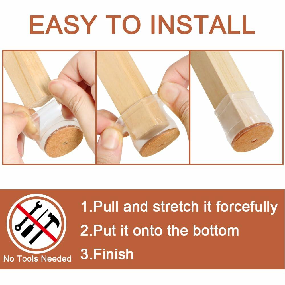 24 Pcs Chair Leg Floor Protectors for Hardwood Floors Silicone Covers Felt Pads