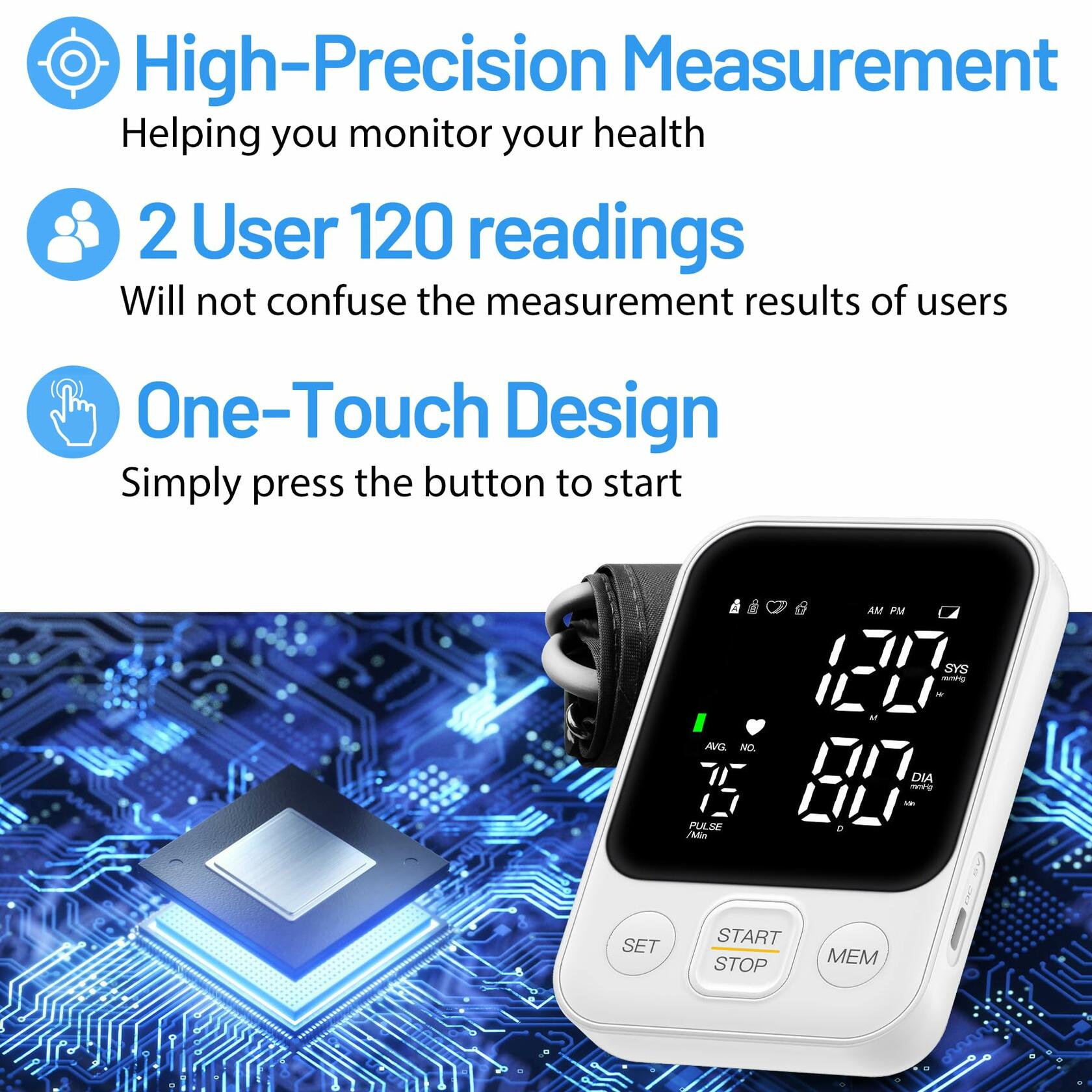 Blood Pressure Monitor Upper Arm Machine Accurate Adjustable BP Cuff Kit Led