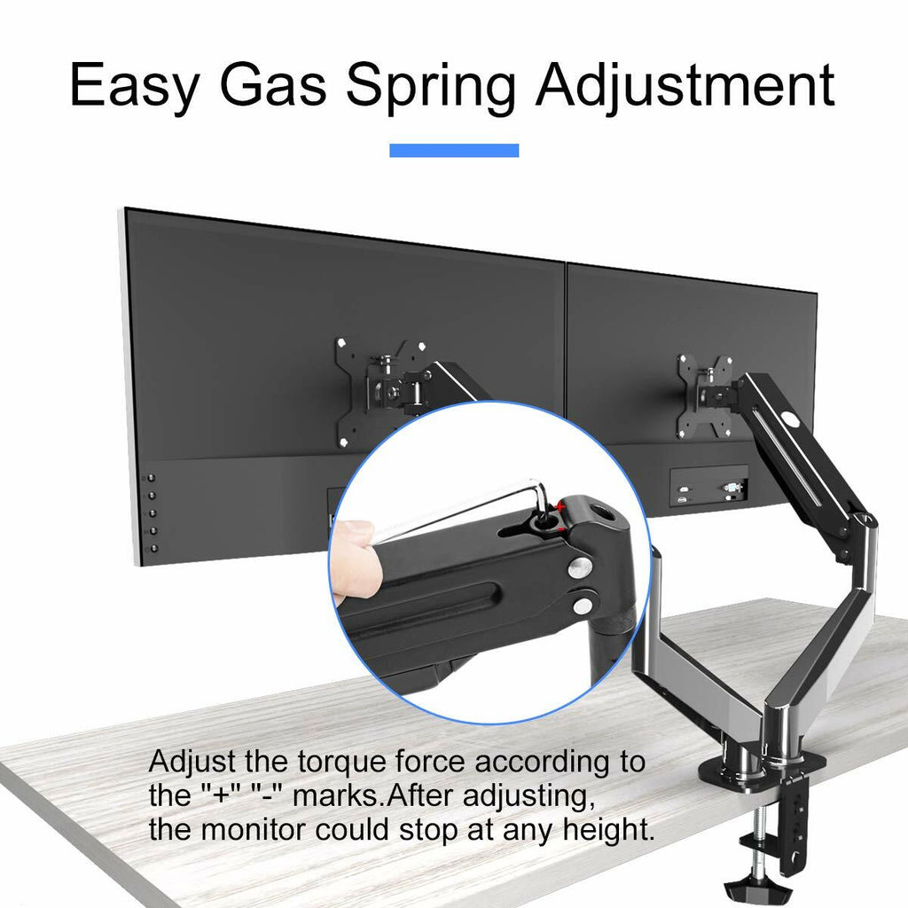 Suptek Dual Monitor Mount Stand-Height Adjustable Gas Spring Monitor Arm Desk