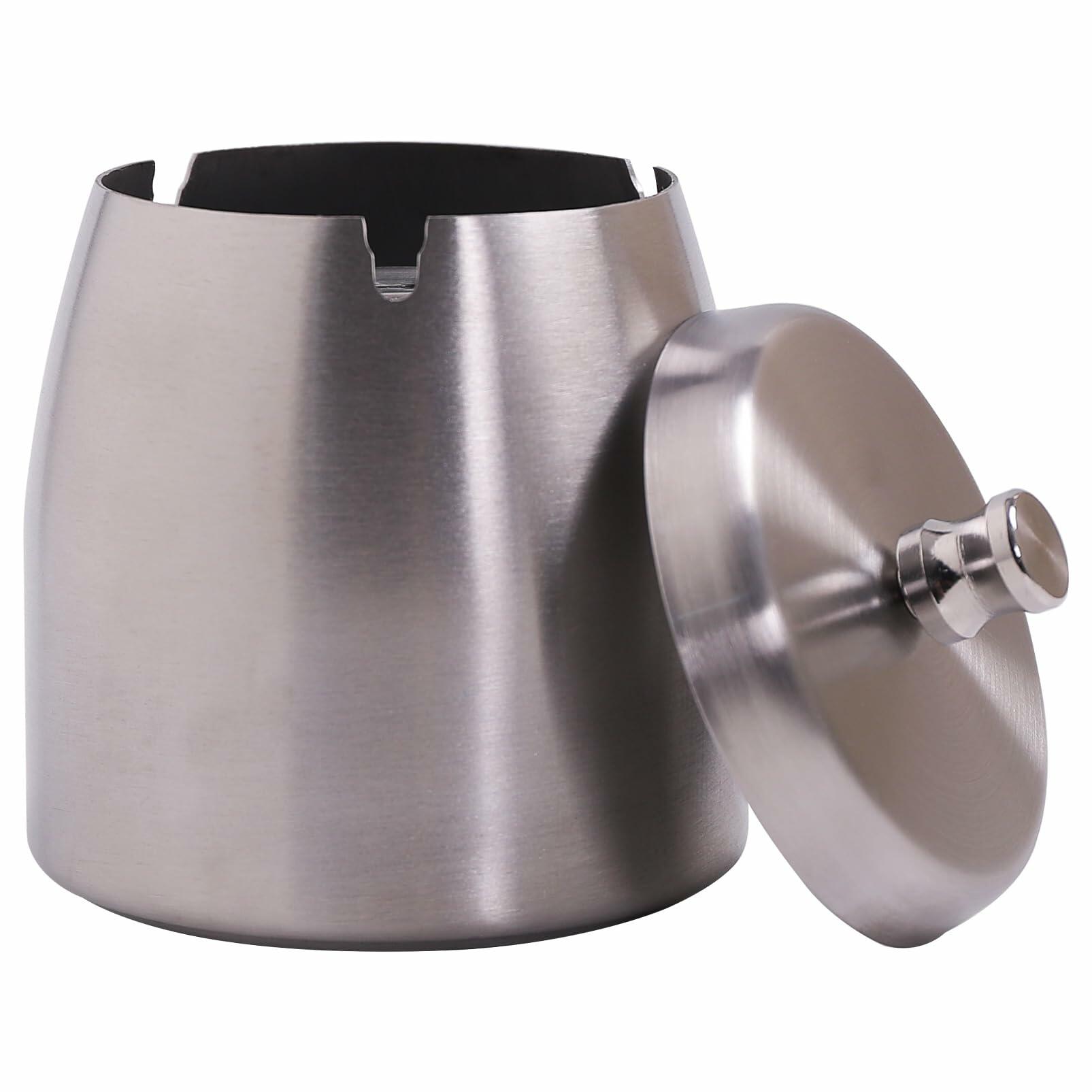 Ashtray with Lid for Cigarette, Stainless Steel Smokeless Odorless Windproof
