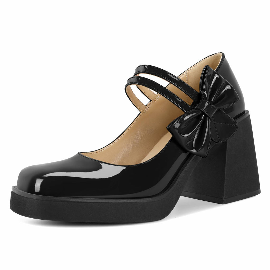 SIZE 7 Younton Black Mary Jane Pumps for Women High Heels Square Toe Shoes