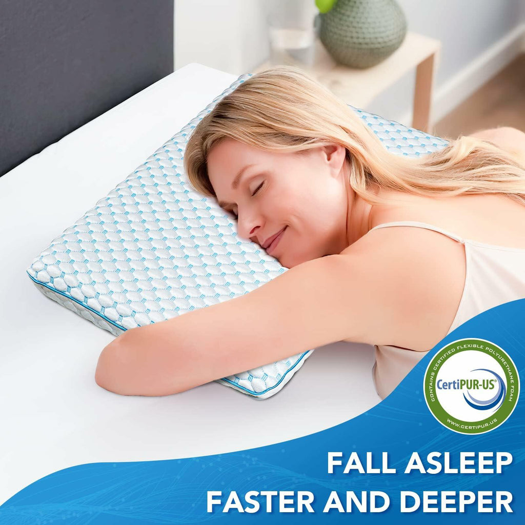 Iwacool Thin Pillow for Sleeping, Cooling Gel Flat Pillow for Stomach and Back
