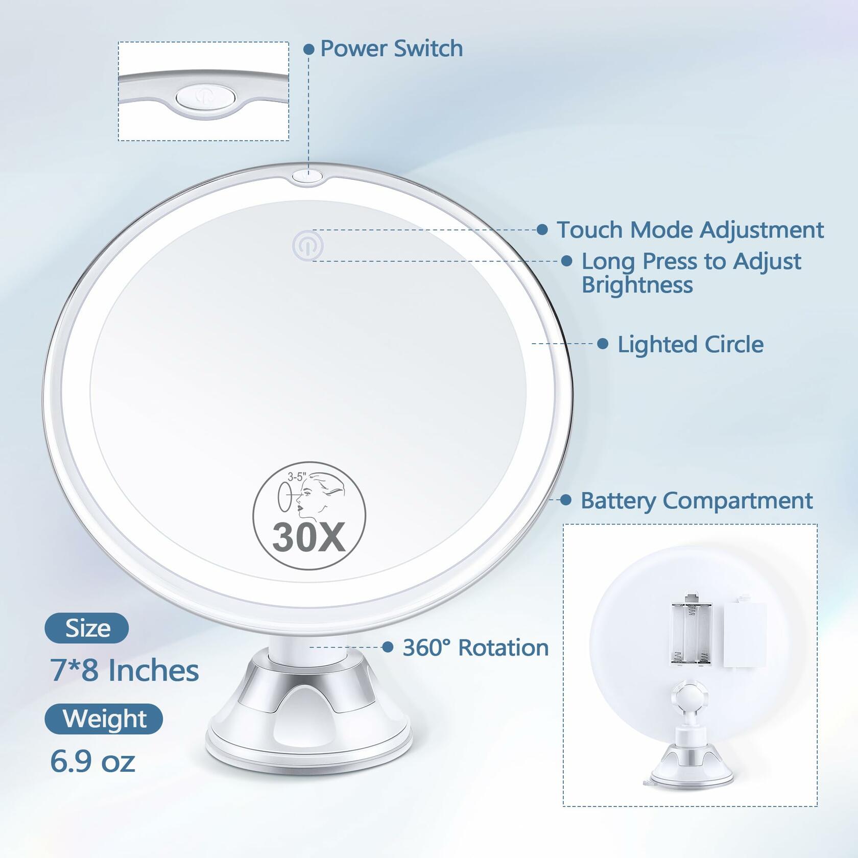 Magnifying Mirror with Light 30X, Lighted Makeup Mirror 30X for Precision