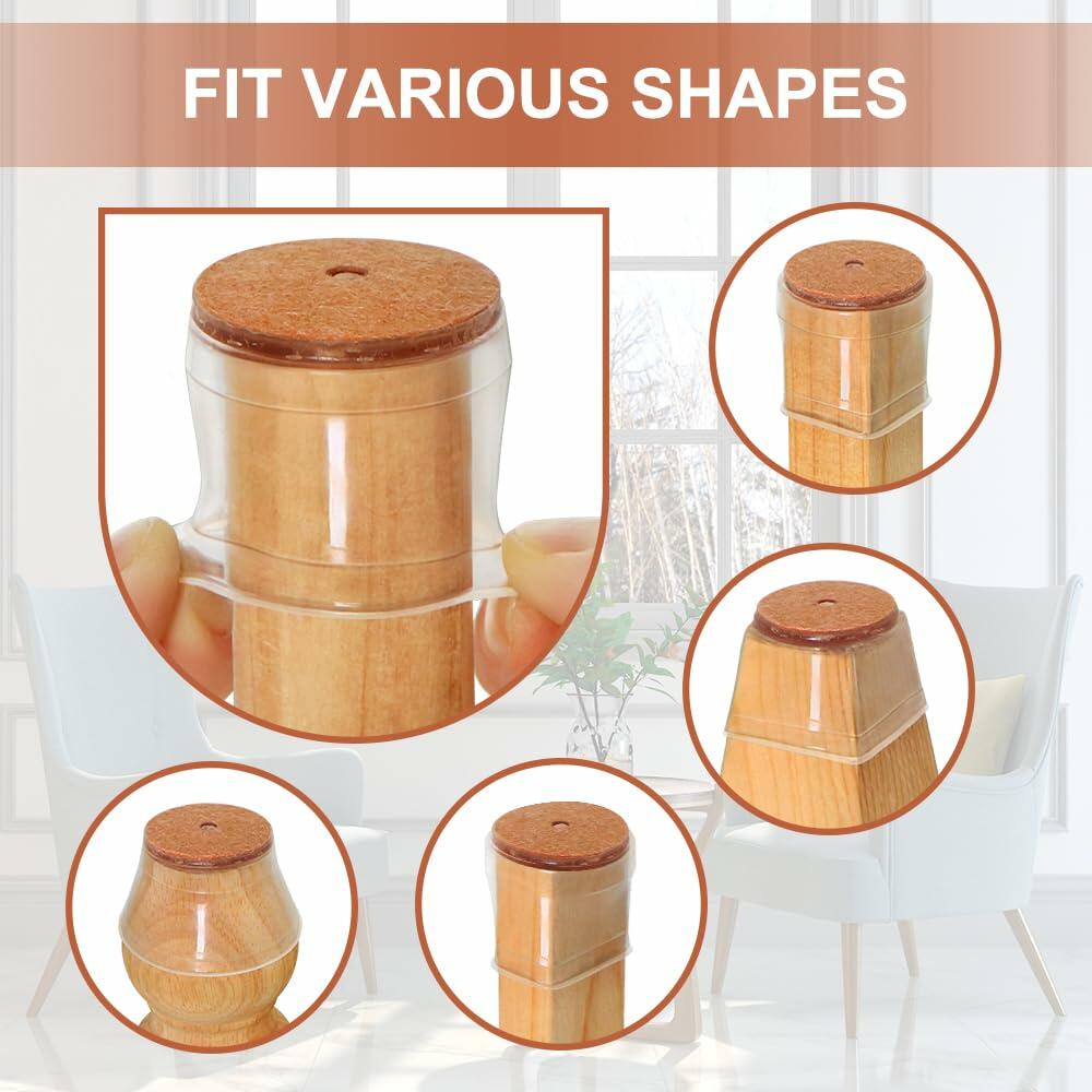 24 Pcs Chair Leg Floor Protectors for Hardwood Floors Silicone Covers Felt Pads