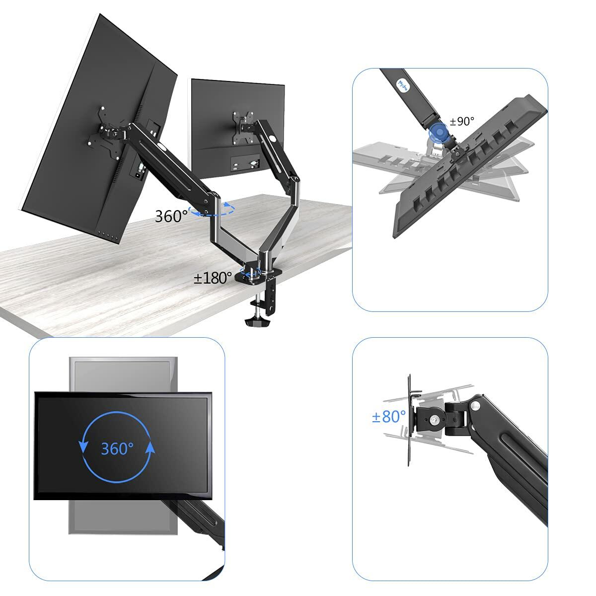 Suptek Dual Monitor Mount Stand-Height Adjustable Gas Spring Monitor Arm Desk