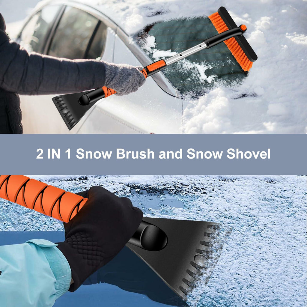 Odoland 2 Pack 33" Extendable Snow Brush with Detachable Ice Scraper for Car