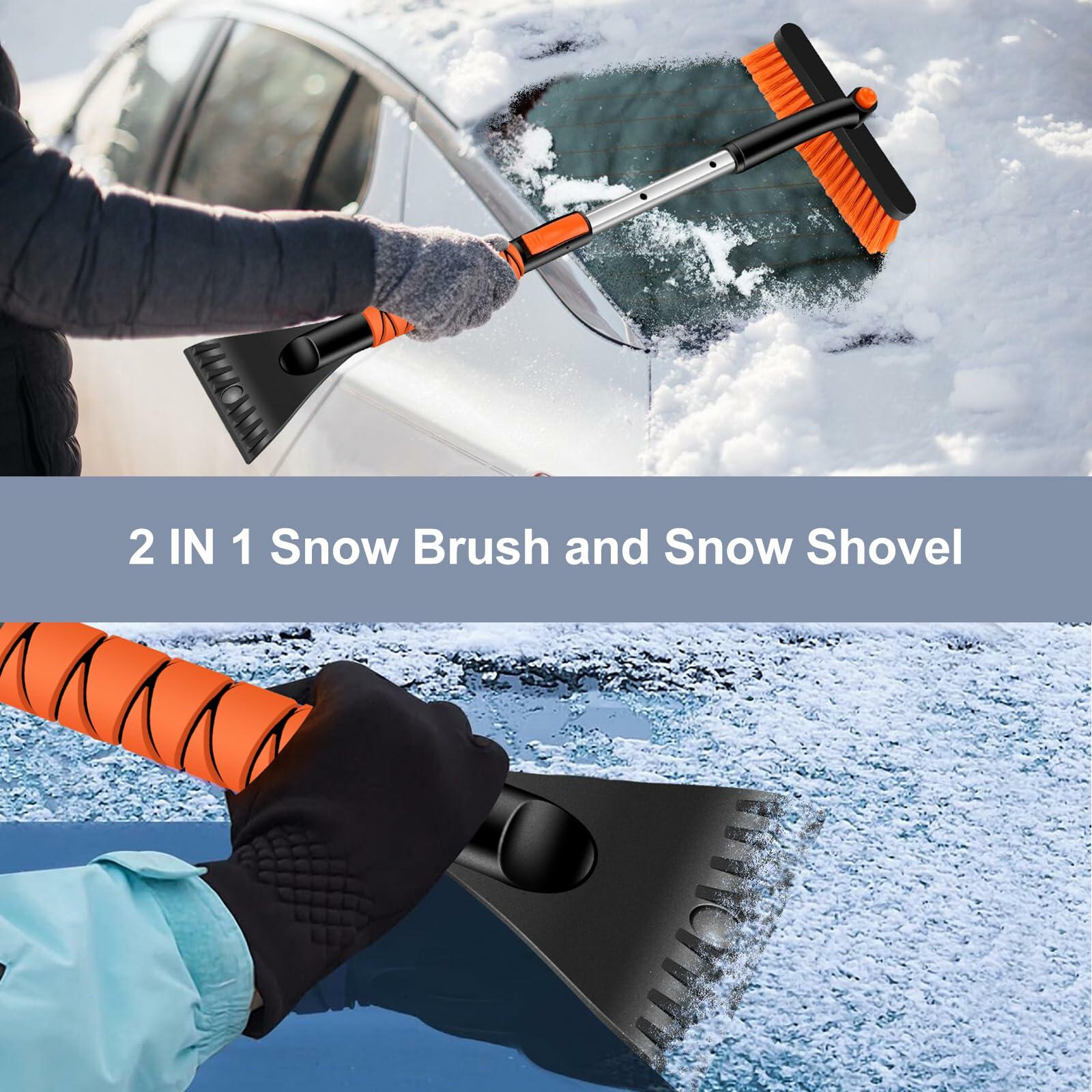Odoland 2 Pack 33" Extendable Snow Brush with Detachable Ice Scraper for Car