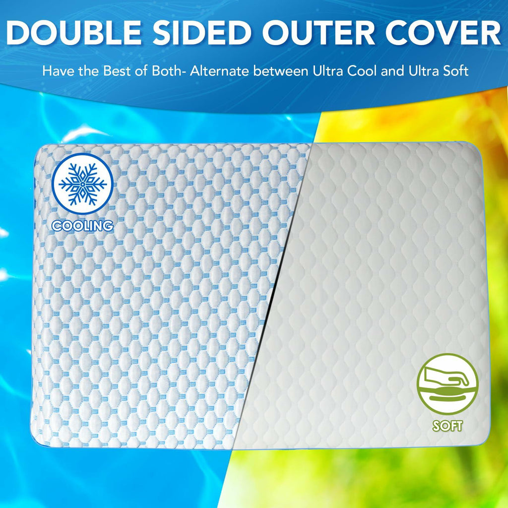 Iwacool Thin Pillow for Sleeping, Cooling Gel Flat Pillow for Stomach and Back