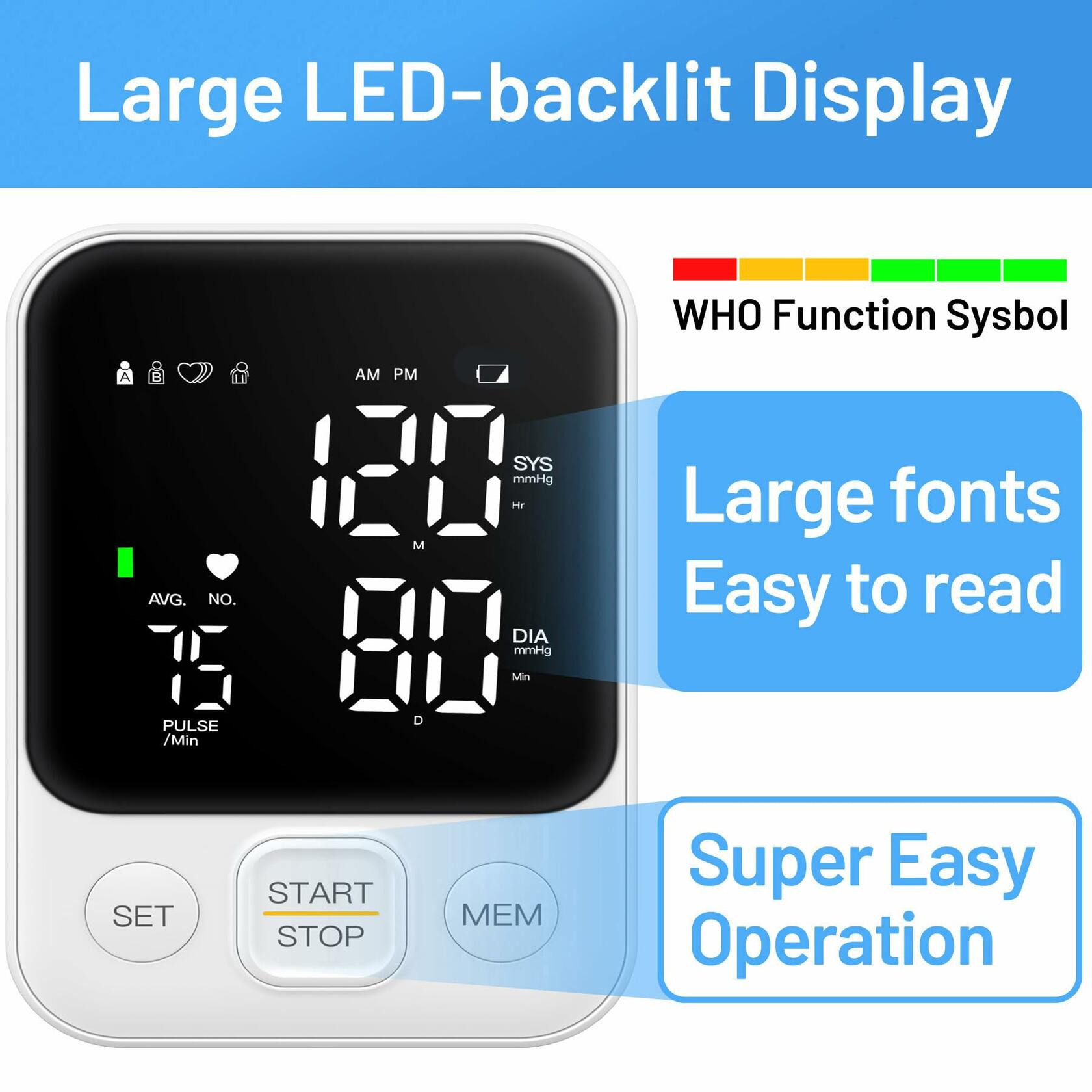 Blood Pressure Monitor Upper Arm Machine Accurate Adjustable BP Cuff Kit Led