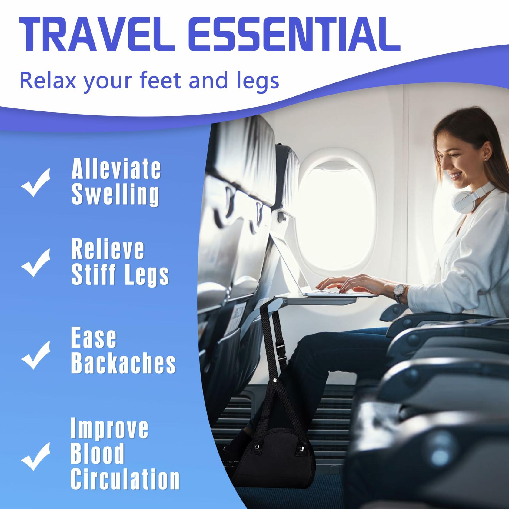 2-Pack Airplane Foot Hammock for Plane Travel - Travel Essentials Length