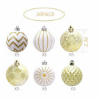 30PCS Christmas Balls Ornaments,60MM Gold&White Painted Shatterproof Festive