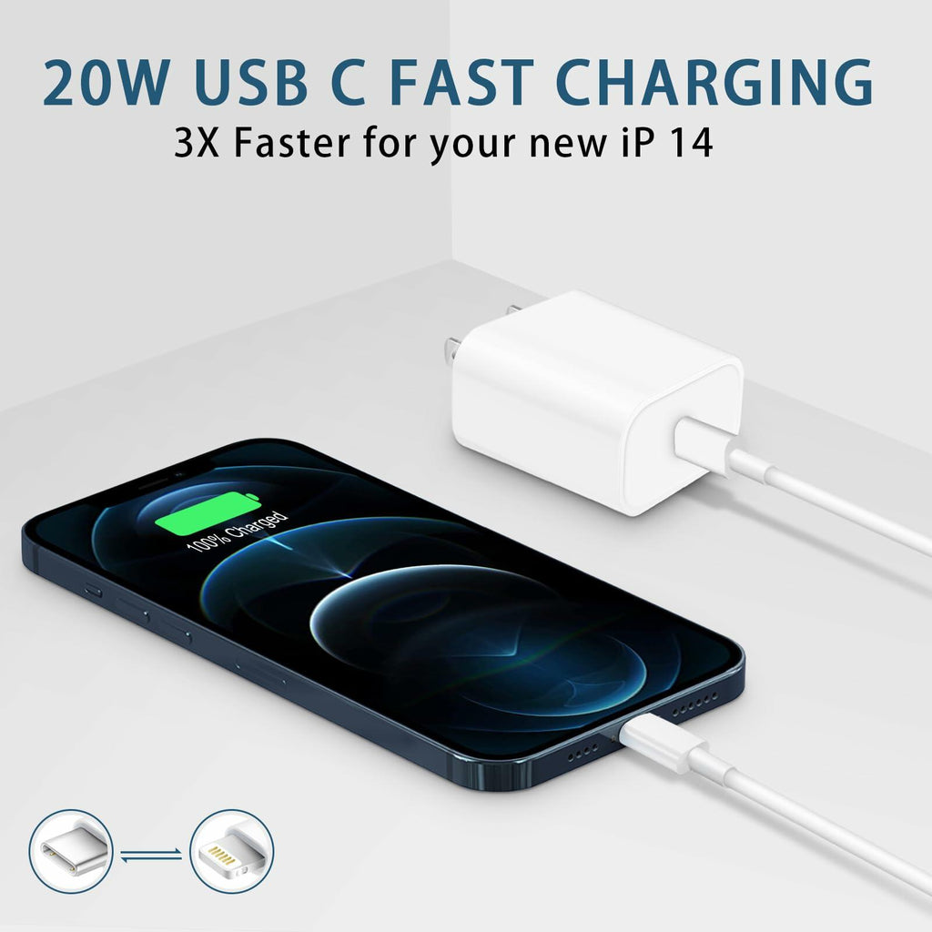 2 PACK CXX i Phone Charger Fast Charging, MFi Certified, 20W USB C Block with