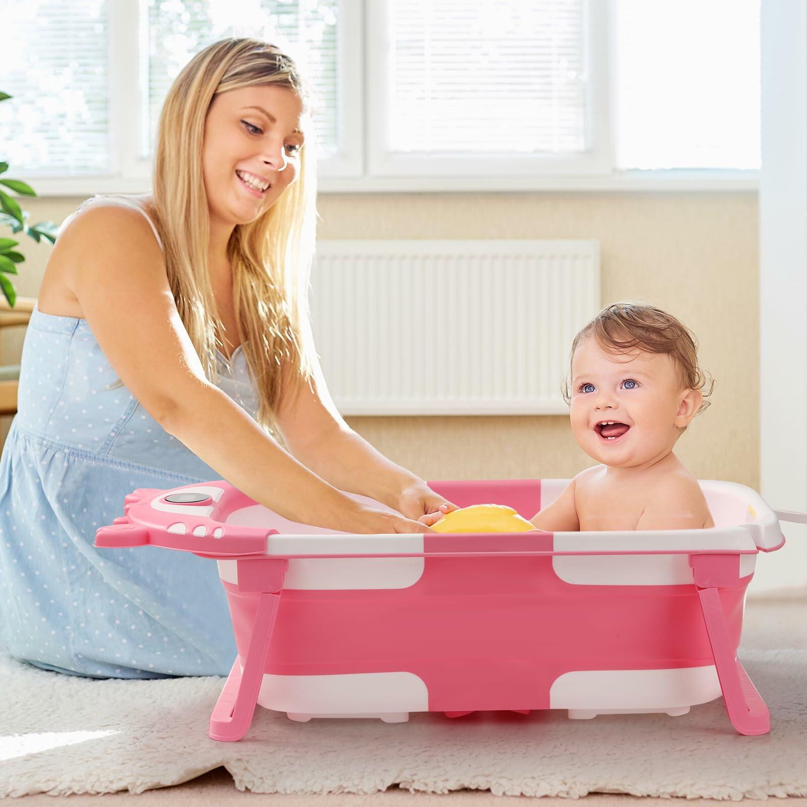 Baby Bathtub,Collapsible Baby Bath Tub with Thermometer & Soft Floating