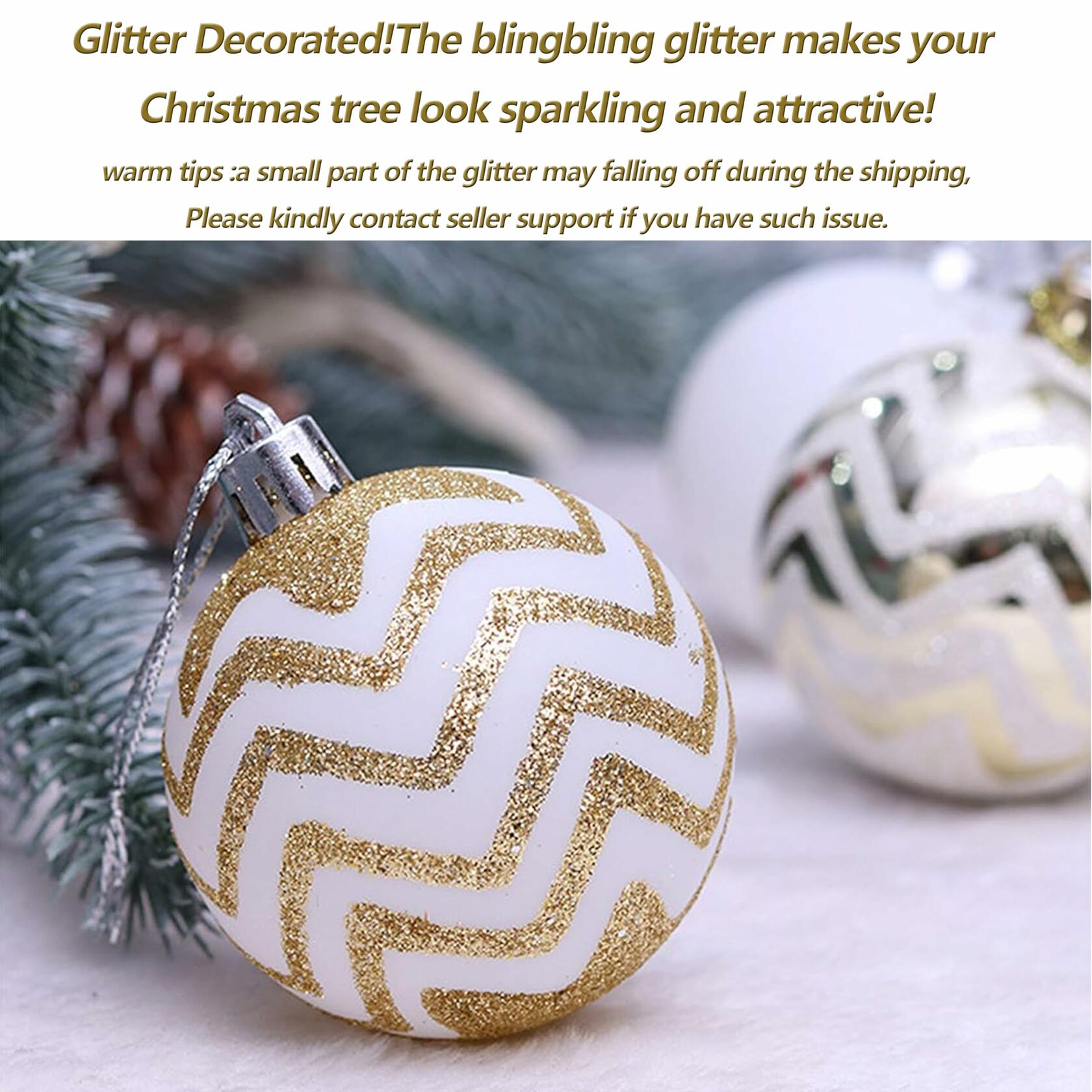 30PCS Christmas Balls Ornaments,60MM Gold&White Painted Shatterproof Festive