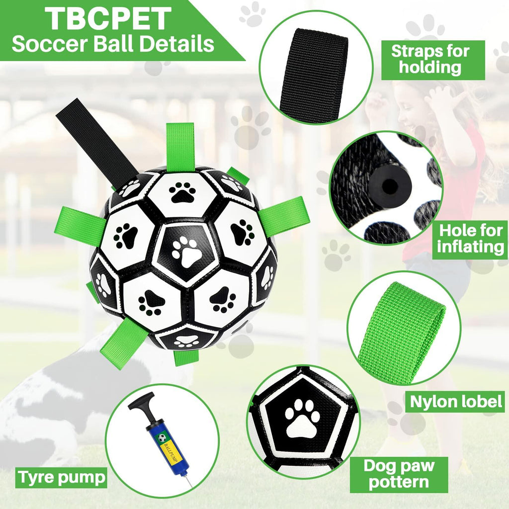 TBC PET Dog Toys Soccer Ball with Straps, Interactive for Tug of War, Puppy