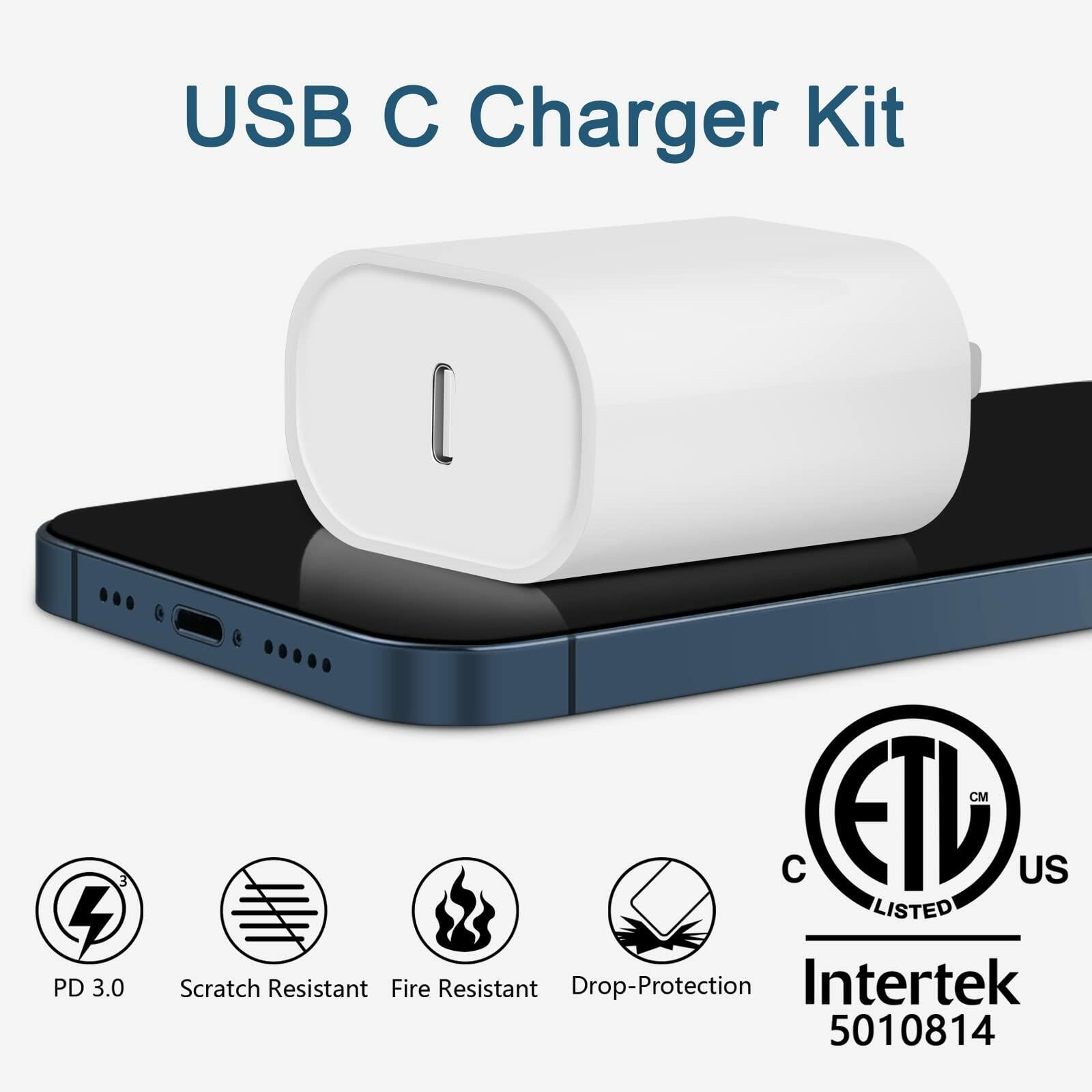 2 PACK CXX i Phone Charger Fast Charging, MFi Certified, 20W USB C Block with