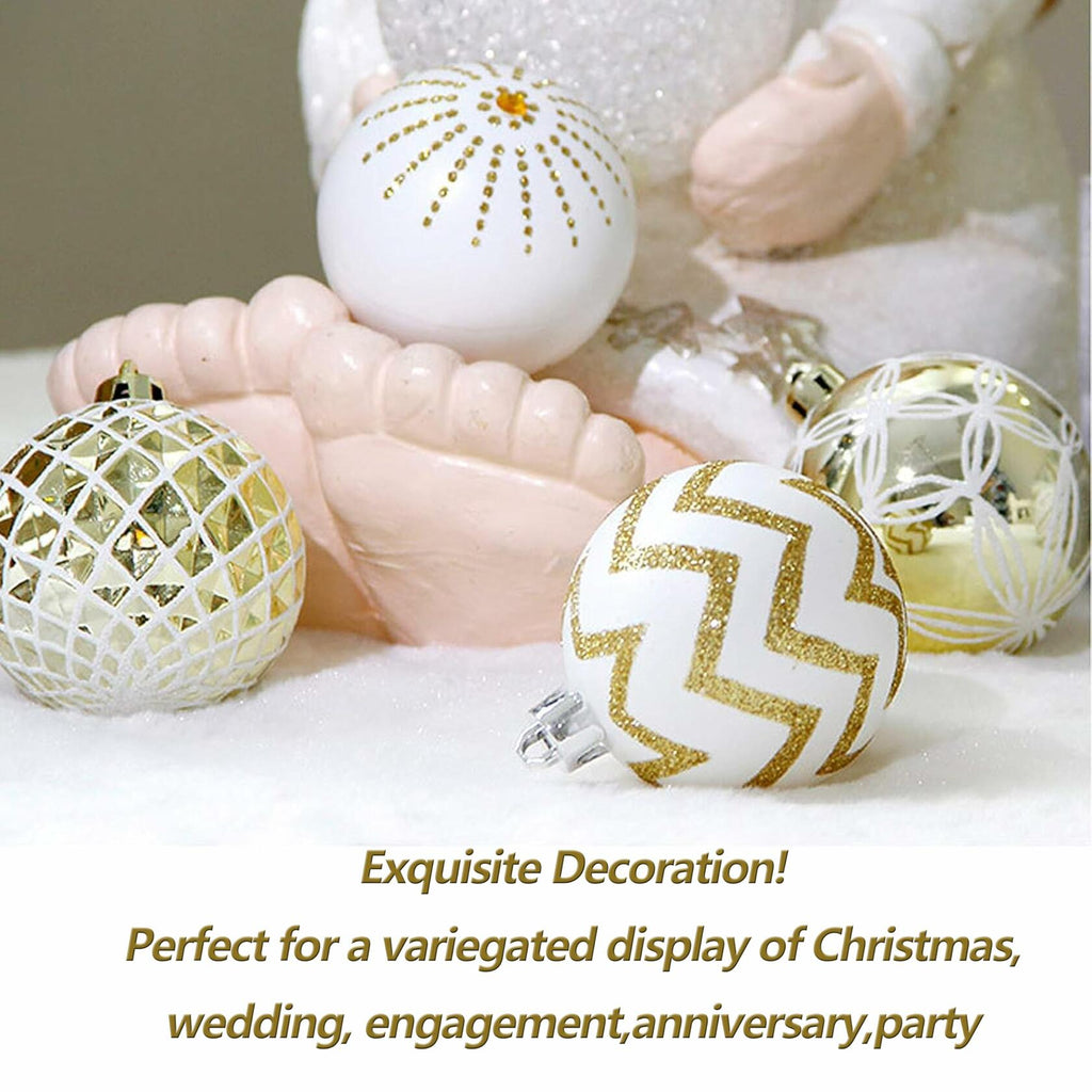 30PCS Christmas Balls Ornaments,60MM Gold&White Painted Shatterproof Festive