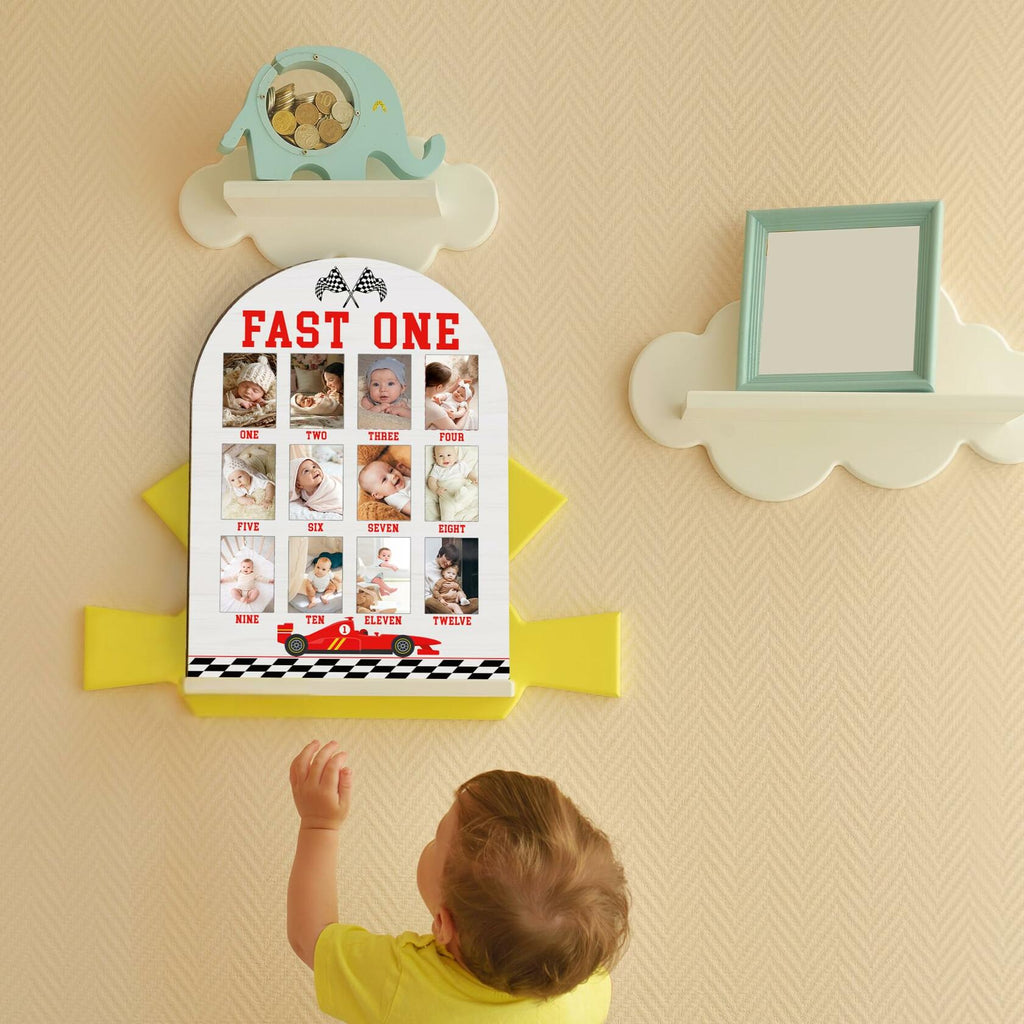 Fast One My First Year Photo Board, Racing Car Baby Milestone Signs for Boys