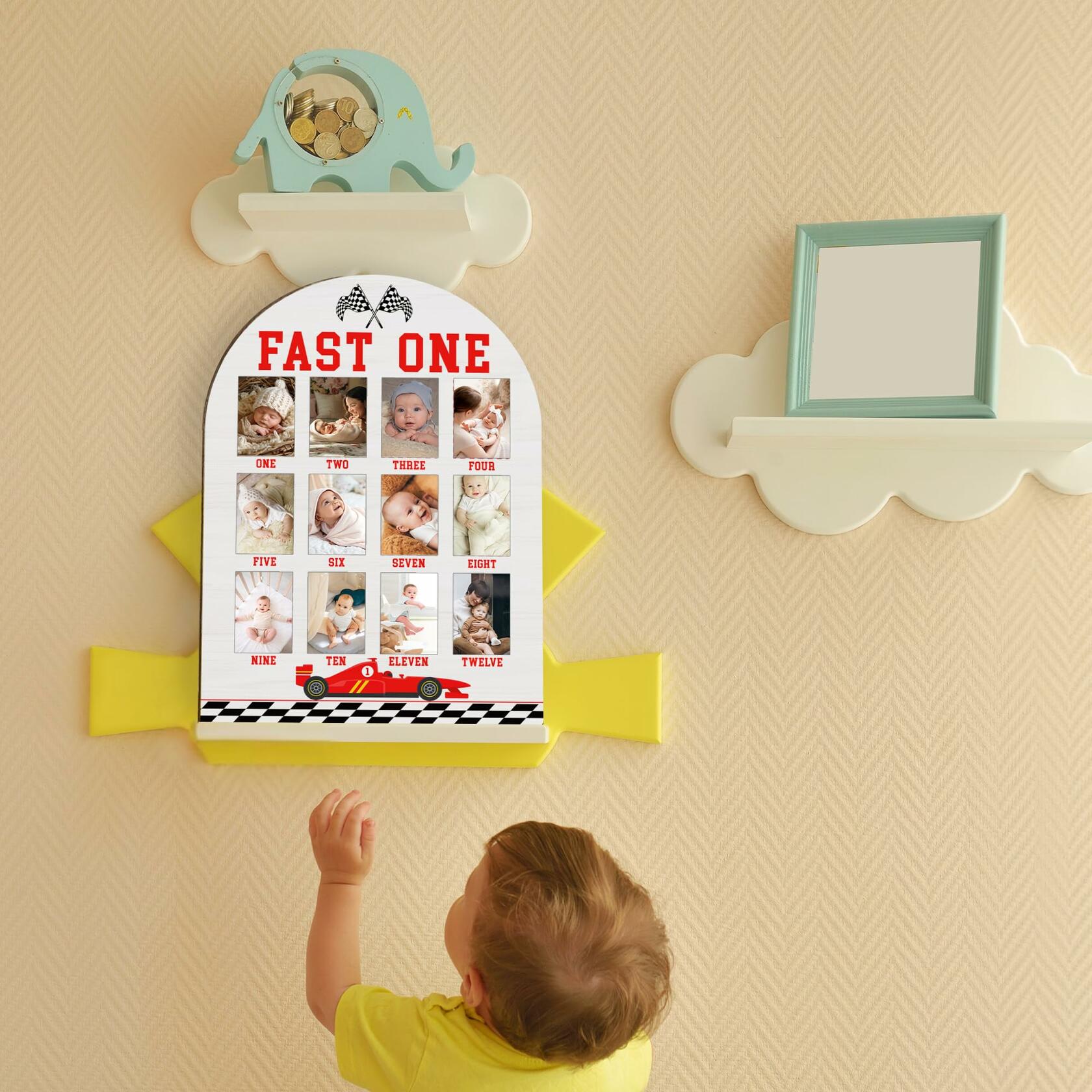 Fast One My First Year Photo Board, Racing Car Baby Milestone Signs for Boys