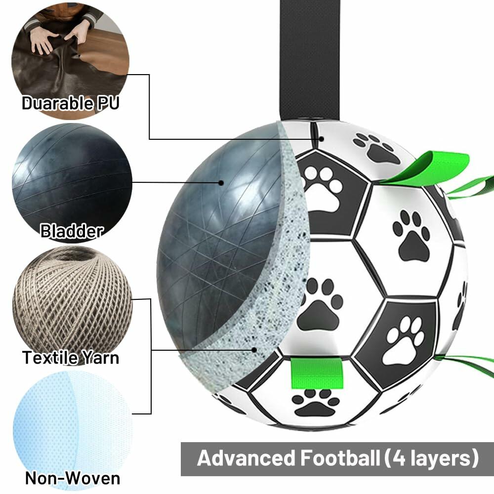 TBC PET Dog Toys Soccer Ball with Straps, Interactive for Tug of War, Puppy