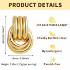 LWALMS Chunky Gold Earrings for Women - Double Knots 14K Real Gold Plated