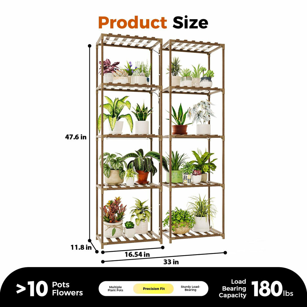2 PCS Bamworld Plant Stands with Grow Lights Tall Plant Shelves for Mutiple Pots