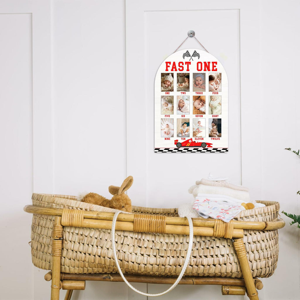 Fast One My First Year Photo Board, Racing Car Baby Milestone Signs for Boys