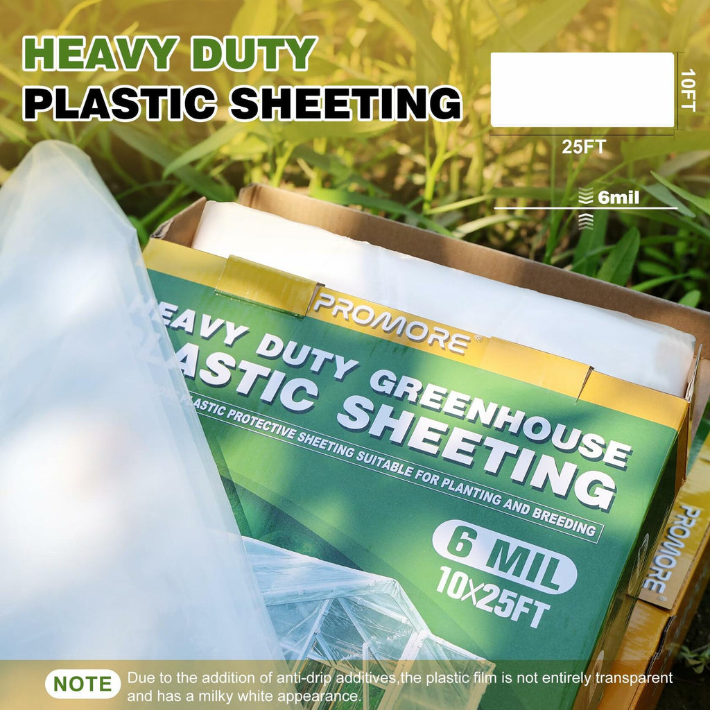 PROMORE 6 Mil Plastic Sheeting 10x25 FT Clear, Greenhouse Plastic Sheeting Heavy